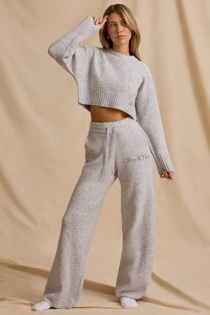Ribbed Knit Mid-Rise Wide-Leg Joggers in Ice Marl