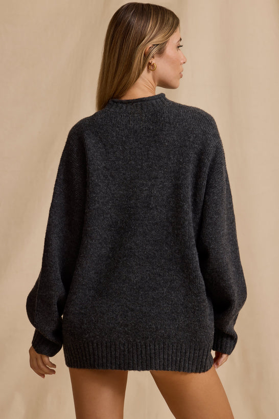 Oversized Knit Jumper in Charcoal Marl