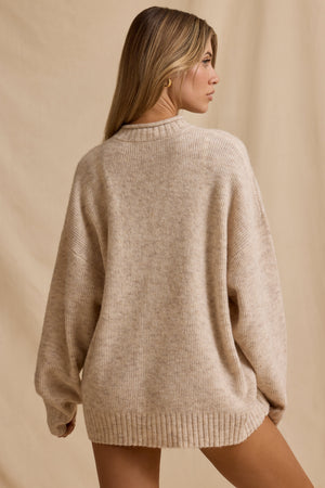 Ribbed Knit Oversized Jumper in Cream Marl