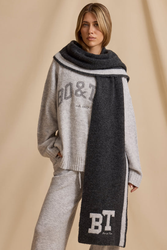 Oversized Knit Scarf in Charcoal Marl