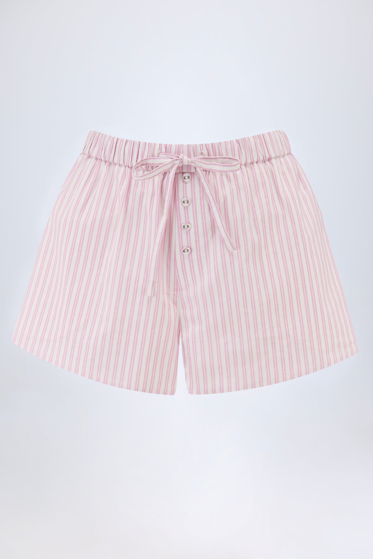 Mid-Rise Cotton-Poplin Shorts in Pink Stripe