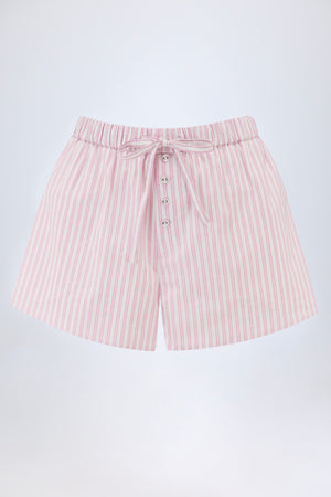 Mid-Rise Cotton-Poplin Shorts in Pink Stripe