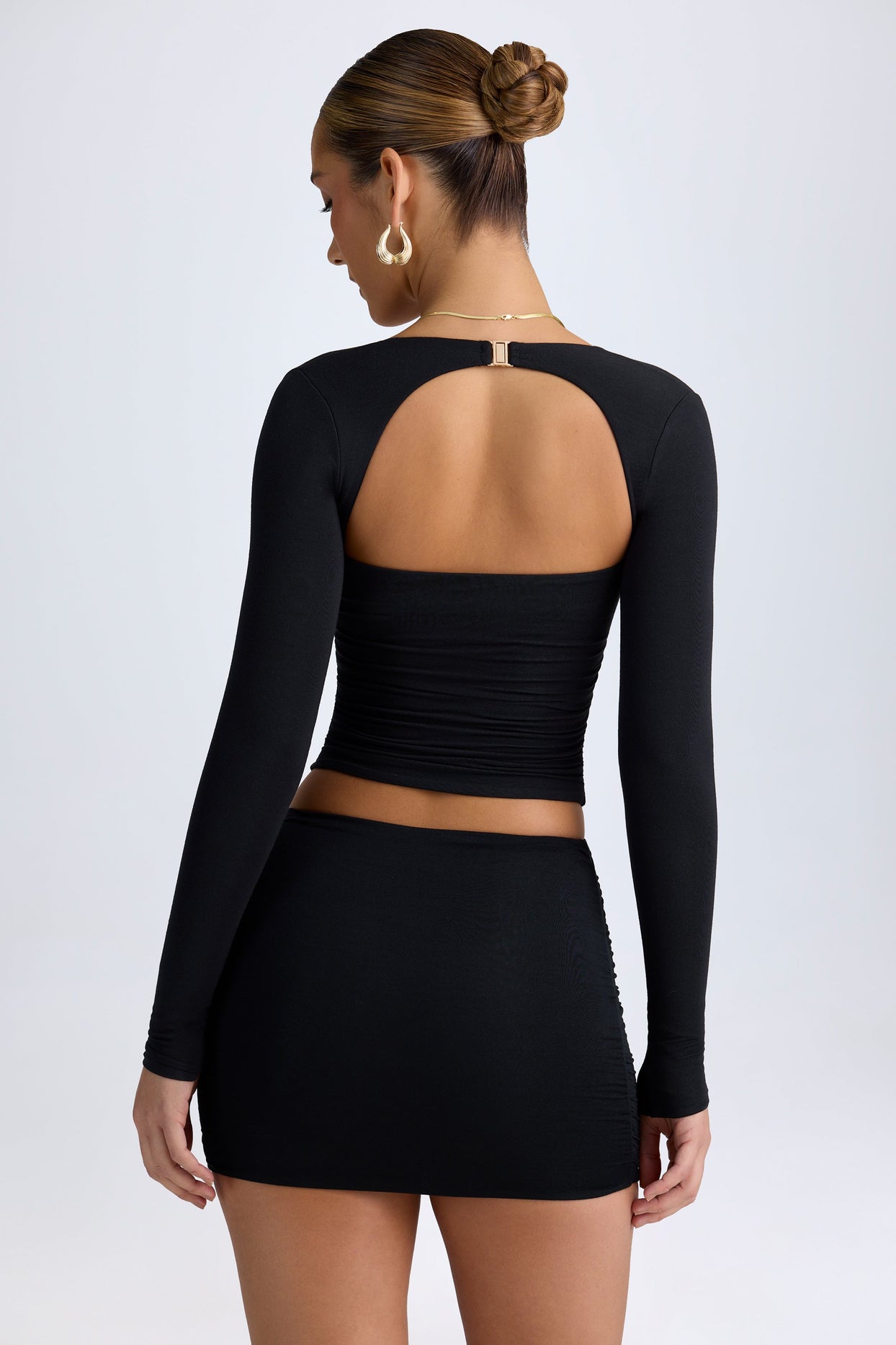 Modal Halterneck Ruched Top in Black - 2