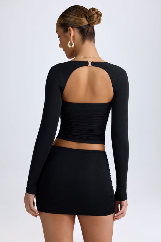 Modal Halterneck Ruched Top in Black