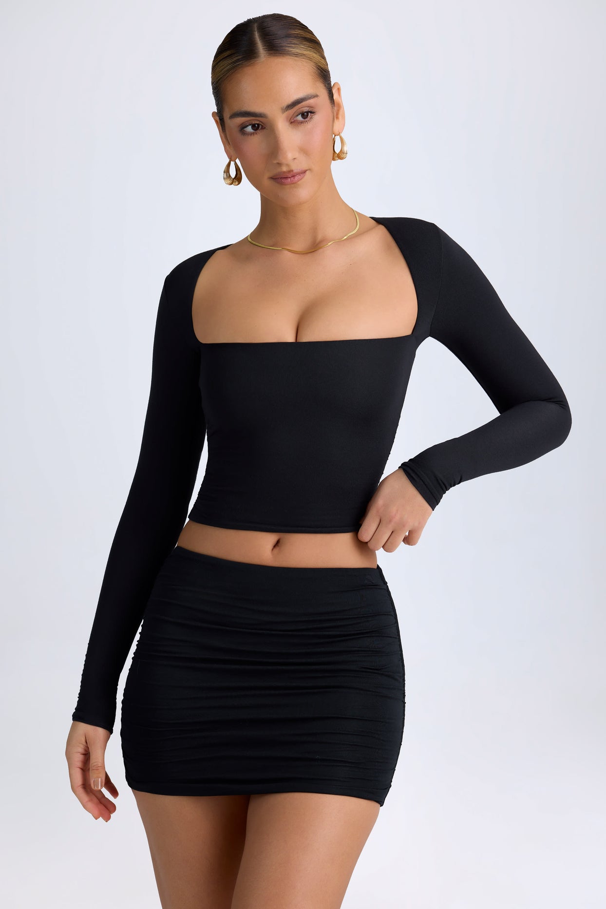 Modal Halterneck Ruched Top in Black - 6