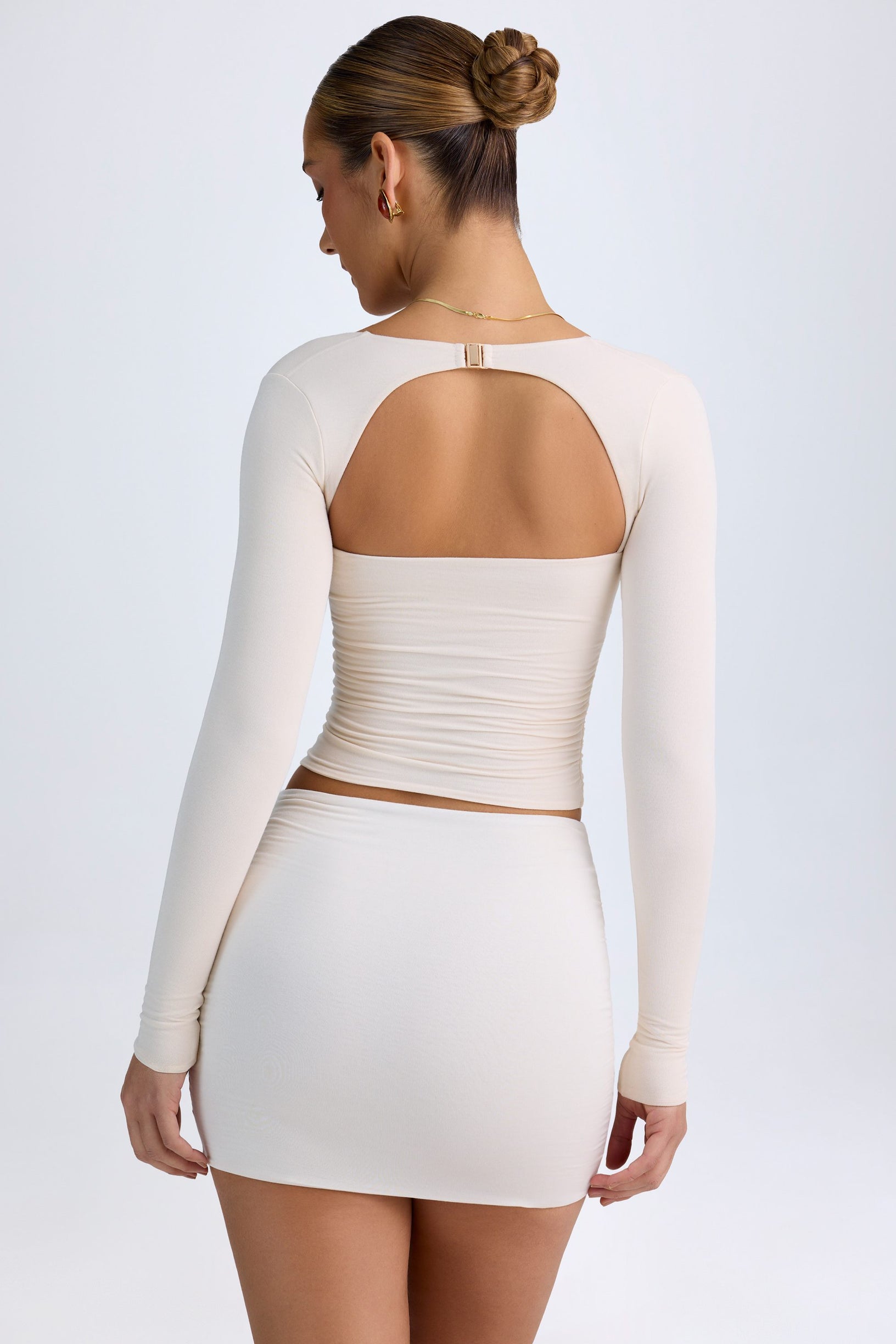 Modal Halterneck Ruched Top in Ivory - 2