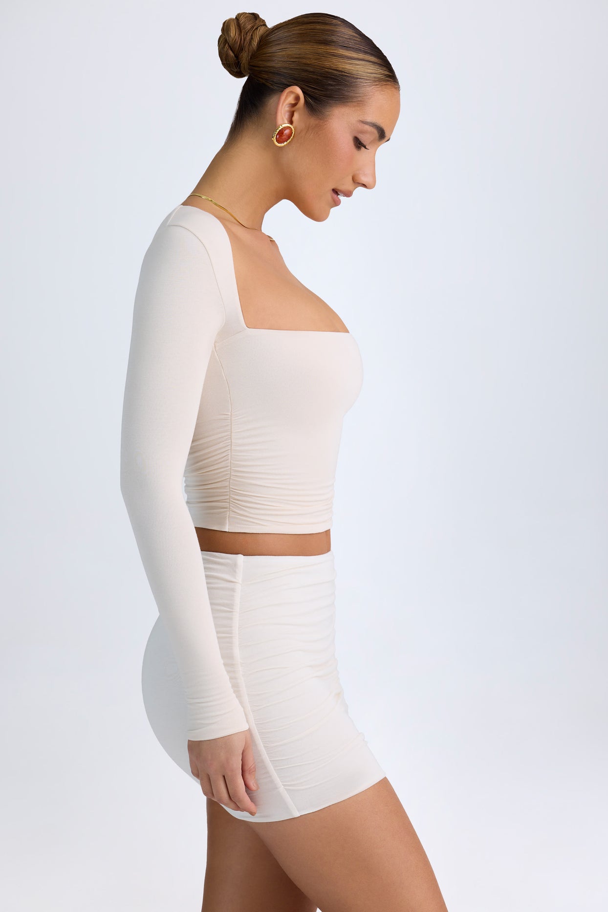 Modal Halterneck Ruched Top in Ivory - 3