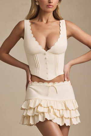 Layered Ruffled Low-Rise Mini Skirt in Ivory