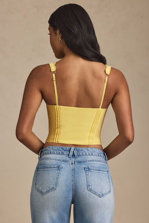 Plunge-Neck Scalloped Corset Top in Pastel Yellow