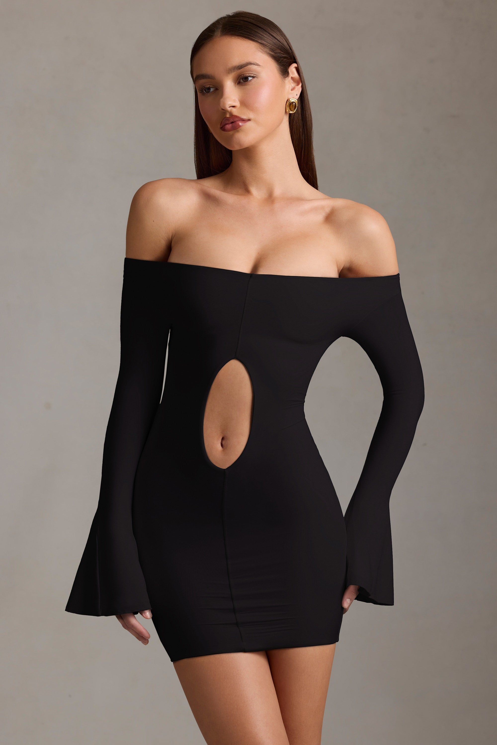 Off Shoulder Cut Out Mesh Midi Dress main image 0