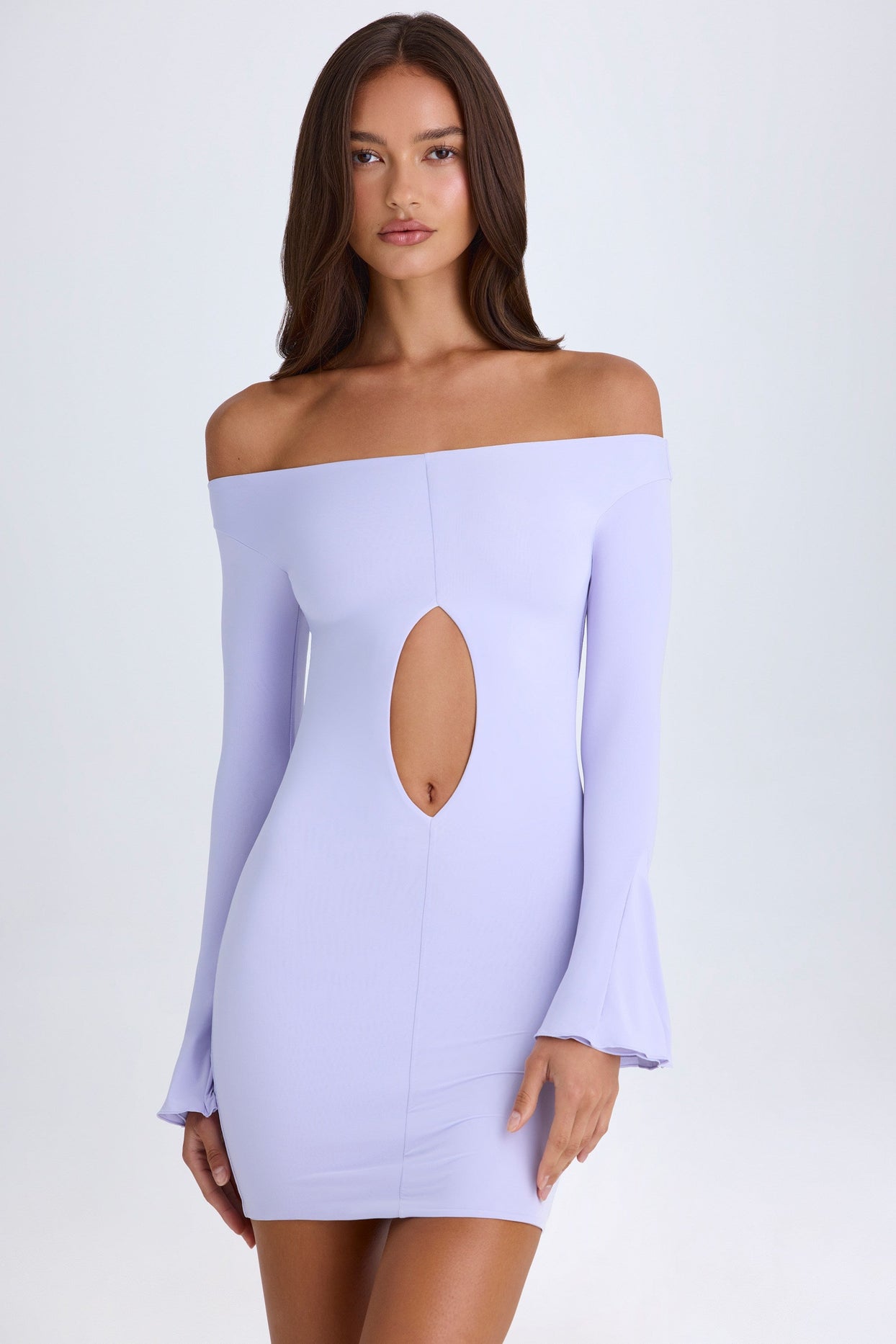 Off-Shoulder Cut-Out Mini Dress in Soft Lilac