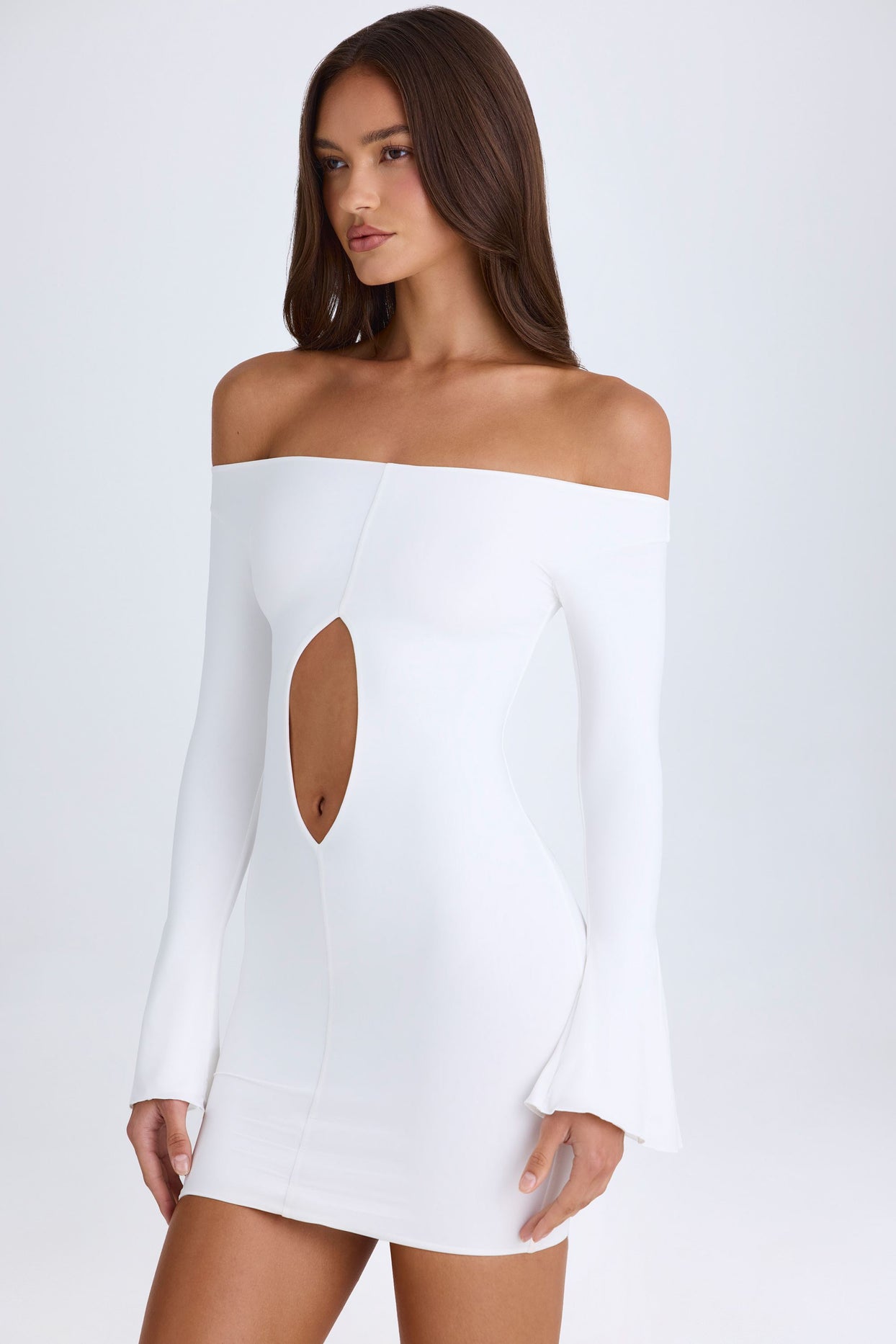 Off-Shoulder Cut-Out Mini Dress in White