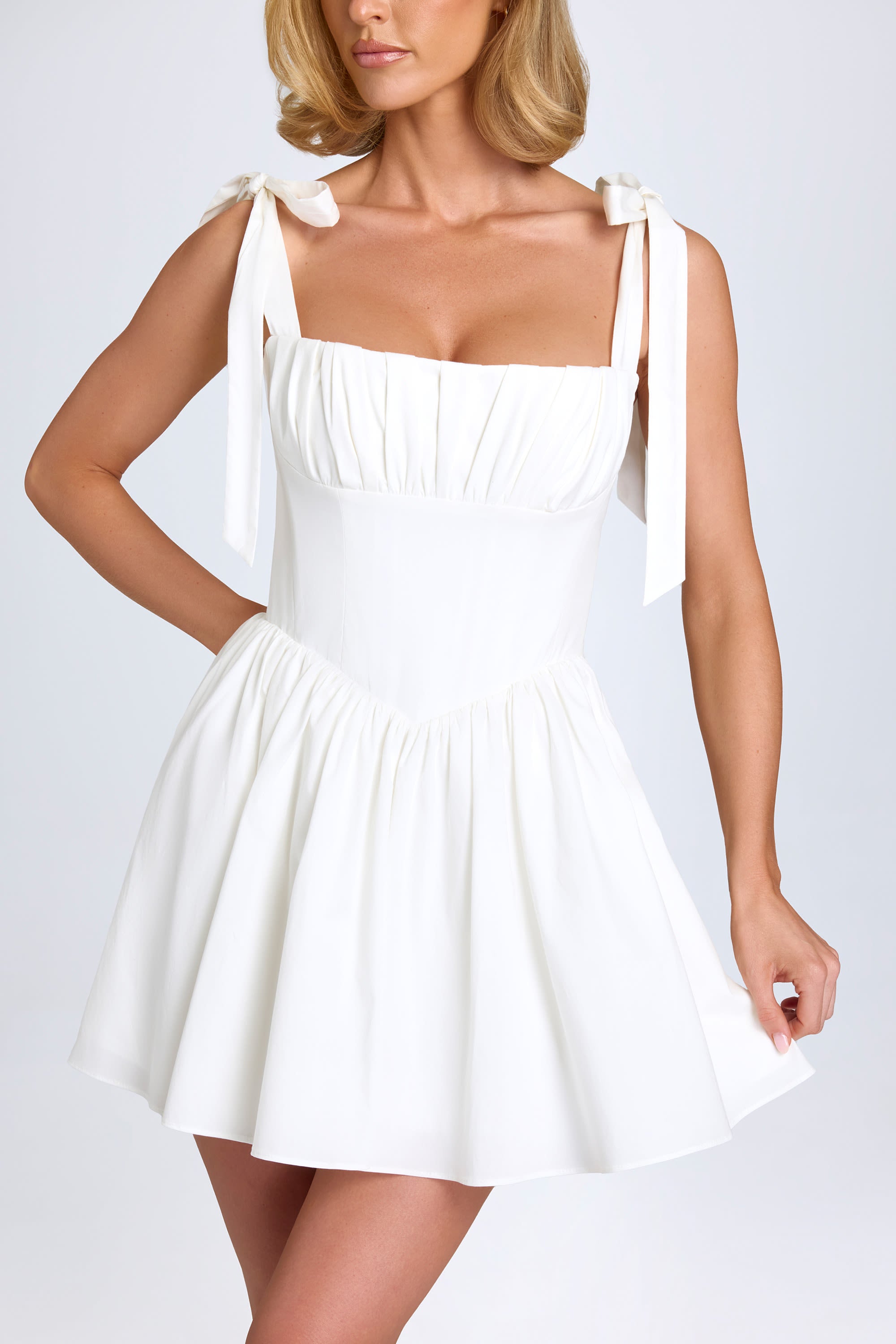 Marianna Ruched Corset Mini Dress in White