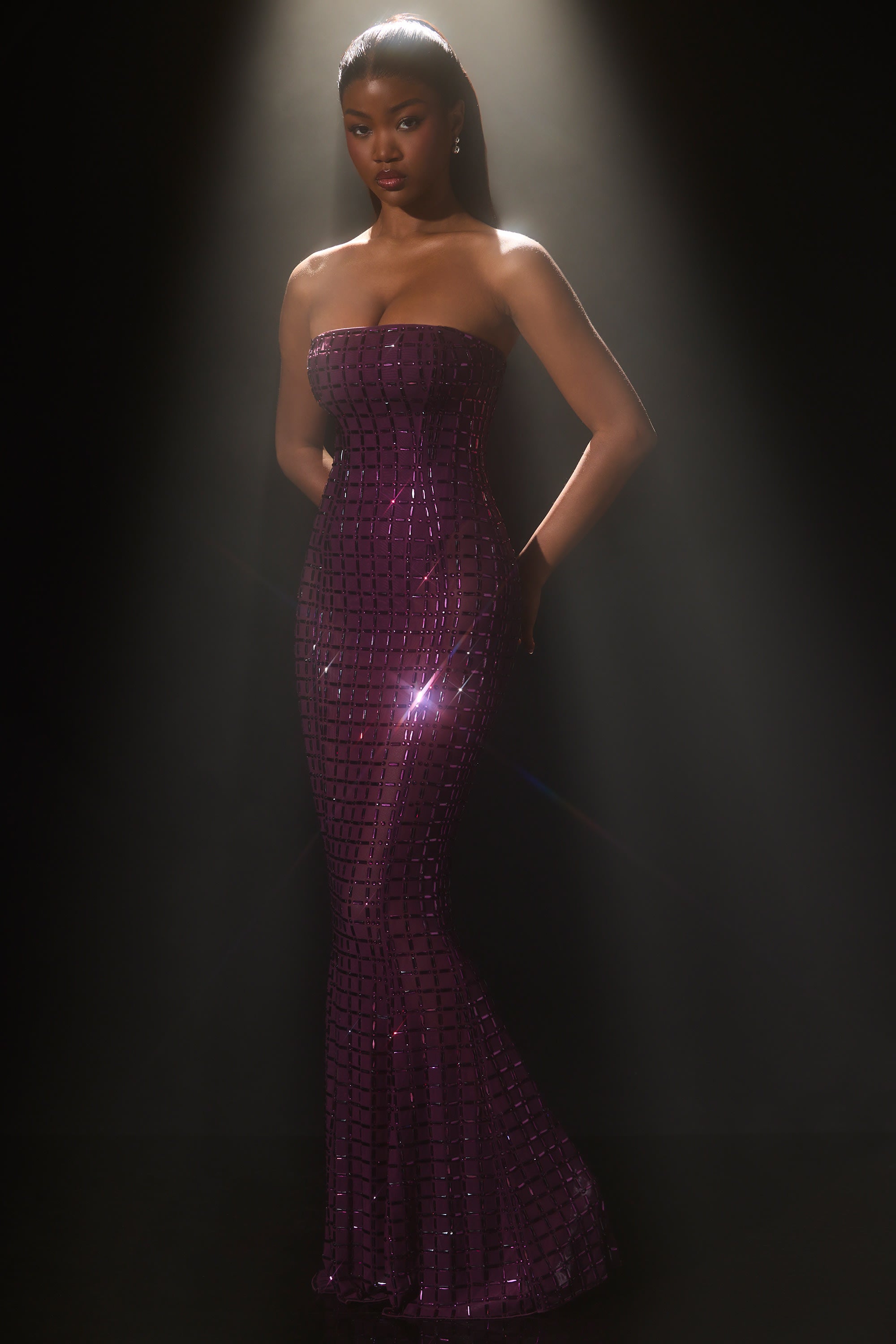 strapless dress purple Ladivine CD397 Floral Appliques Fitted Prom Sparkly Gowns Floor length Savi Satin Strapless Mini Dress
