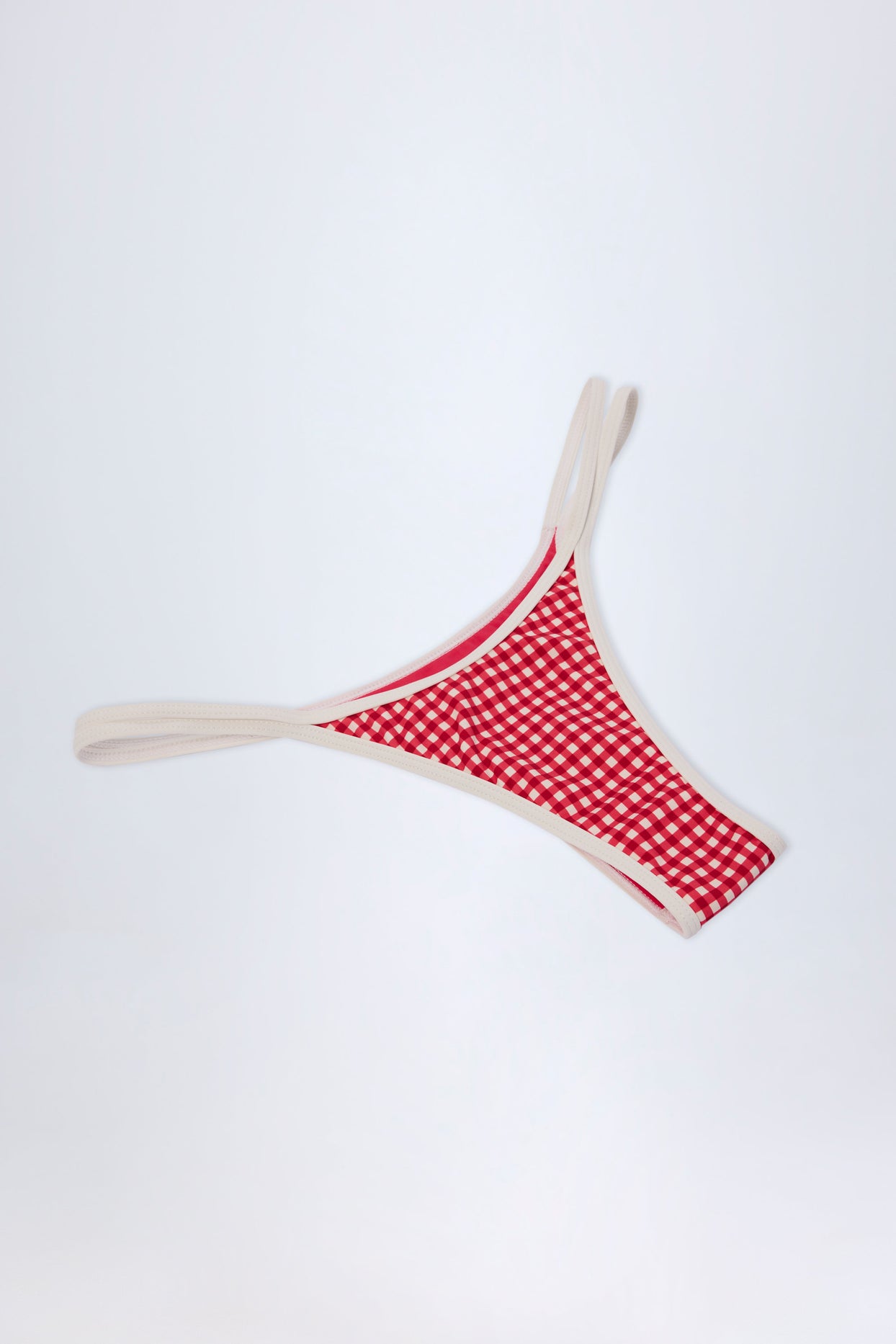 Double-Strap Cheeky Bikini Bottoms in Red Gingham - 7