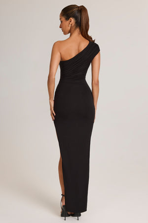 Modal Asymmetric Ruched Maxi Dress in Black