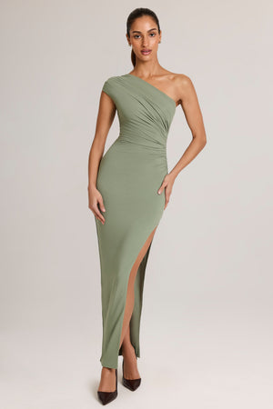Modal Asymmetric Ruched Maxi Dress in Sage Green - XXL | Oh Polly Modal Asymmetric Ruched Maxi Dress in Sage Green - XXL | Oh Polly