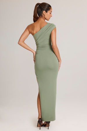 Modal Asymmetric Ruched Maxi Dress in Sage Green - XXL | Oh Polly Modal Asymmetric Ruched Maxi Dress in Sage Green - XXL | Oh Polly