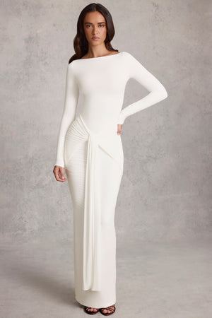 Draped Ruched Maxi Dress in White