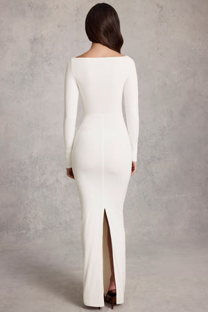 Draped Ruched Maxi Dress in White