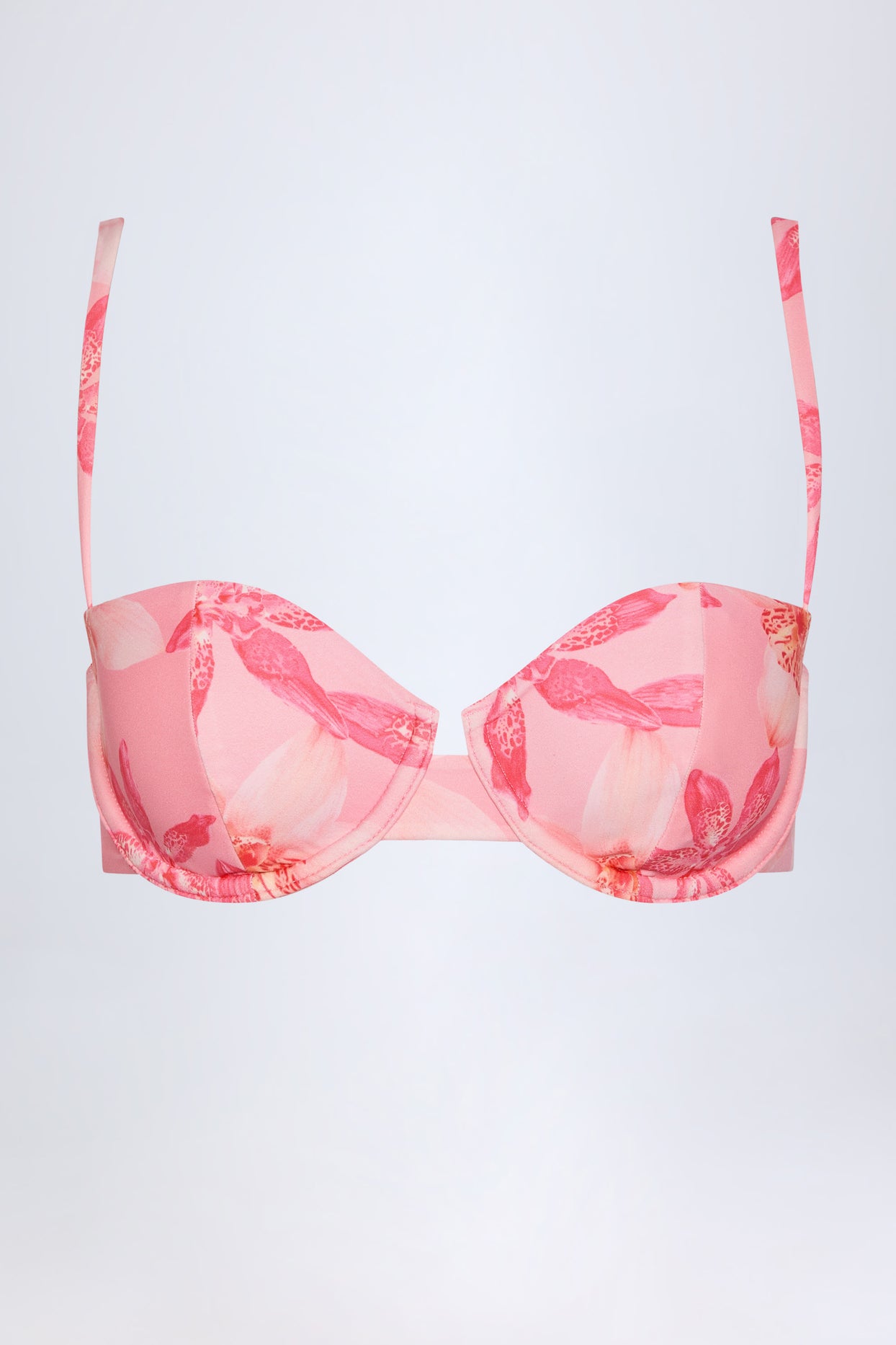 Underwired Balconette Bikini Top in Pink Orchid Print - 3