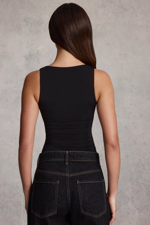 Ruched Square-Neck Top in Black