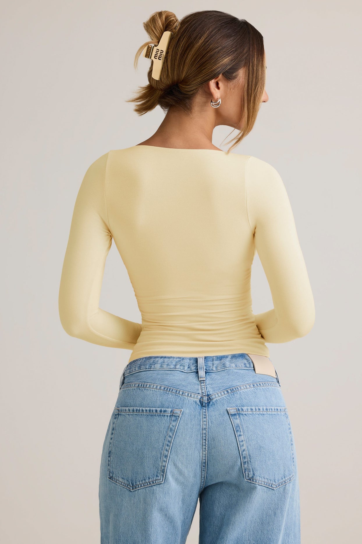 Modal Ruched Long-Sleeve Top in Buttercream Yellow - 3