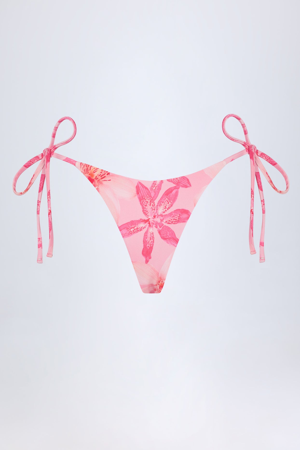 Side-Tie Thong Bikini Bottoms in Pink Orchid Print - 3