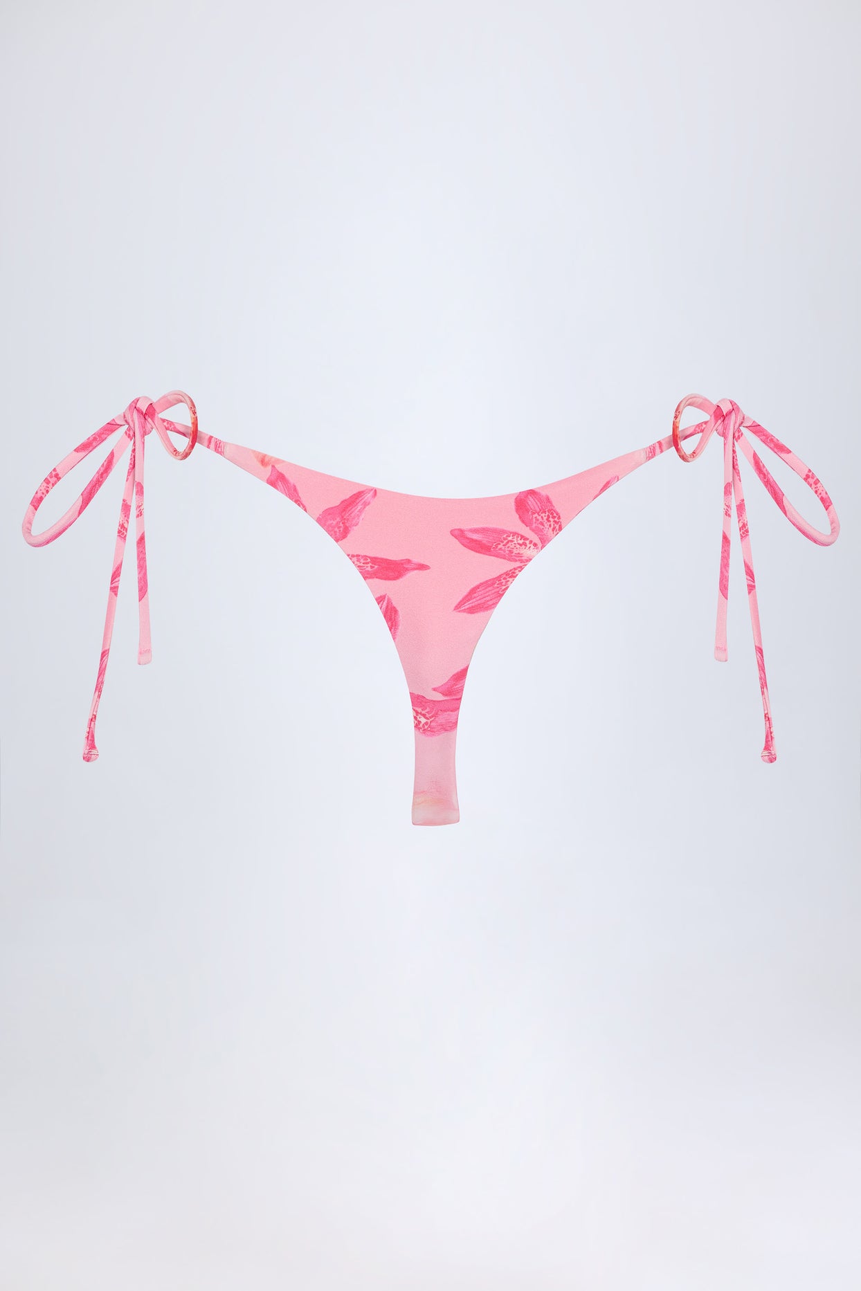 Side-Tie Thong Bikini Bottoms in Pink Orchid Print - 4