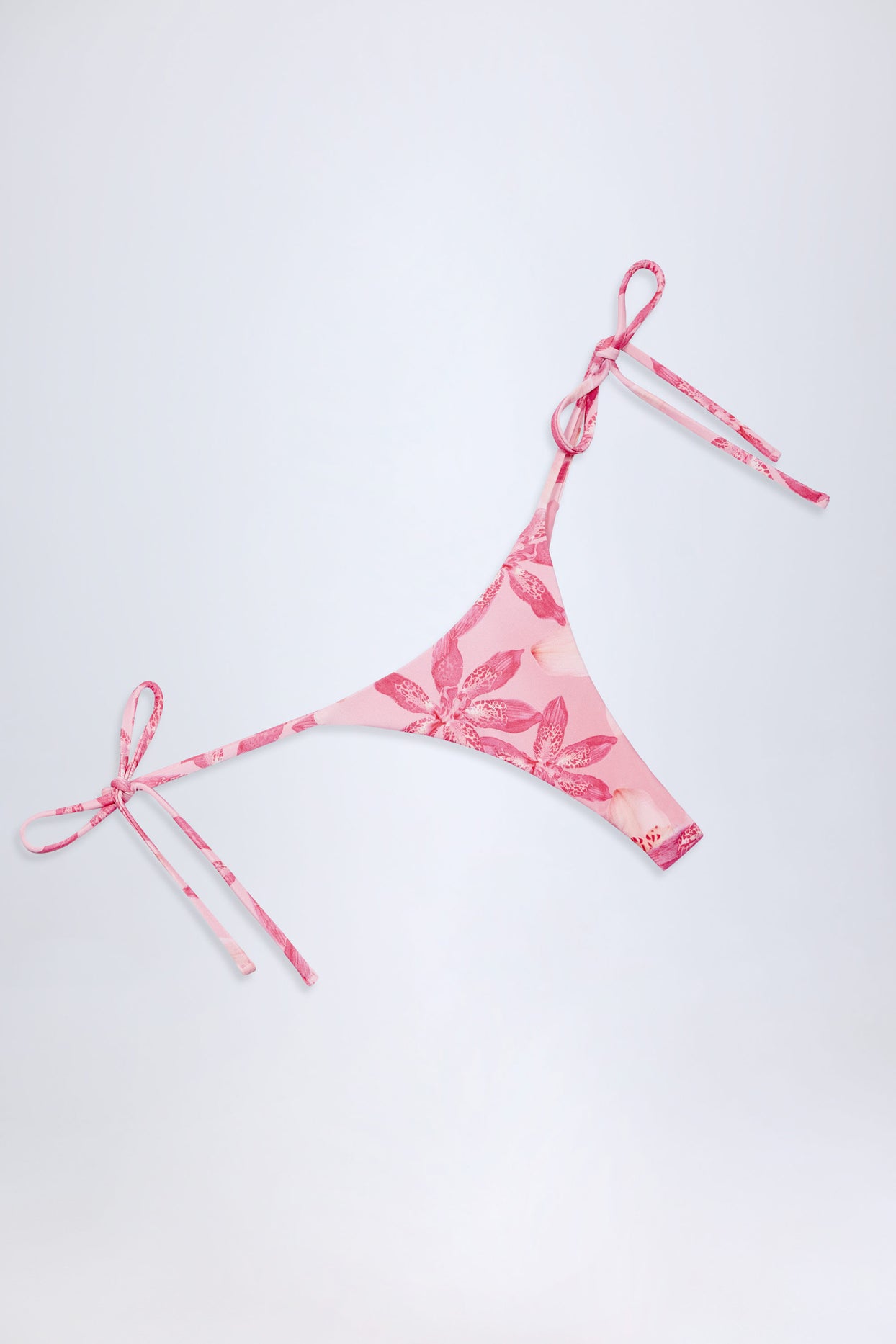 Side-Tie Thong Bikini Bottoms in Pink Orchid Print - 5