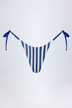 Side-Tie Thong Bikini Bottoms in Marine Blue Stripe