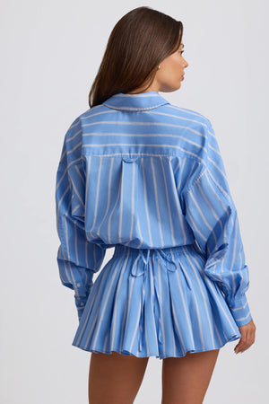 Cotton Poplin Stripe Multiway Cropped Shirt in Blue Stripe