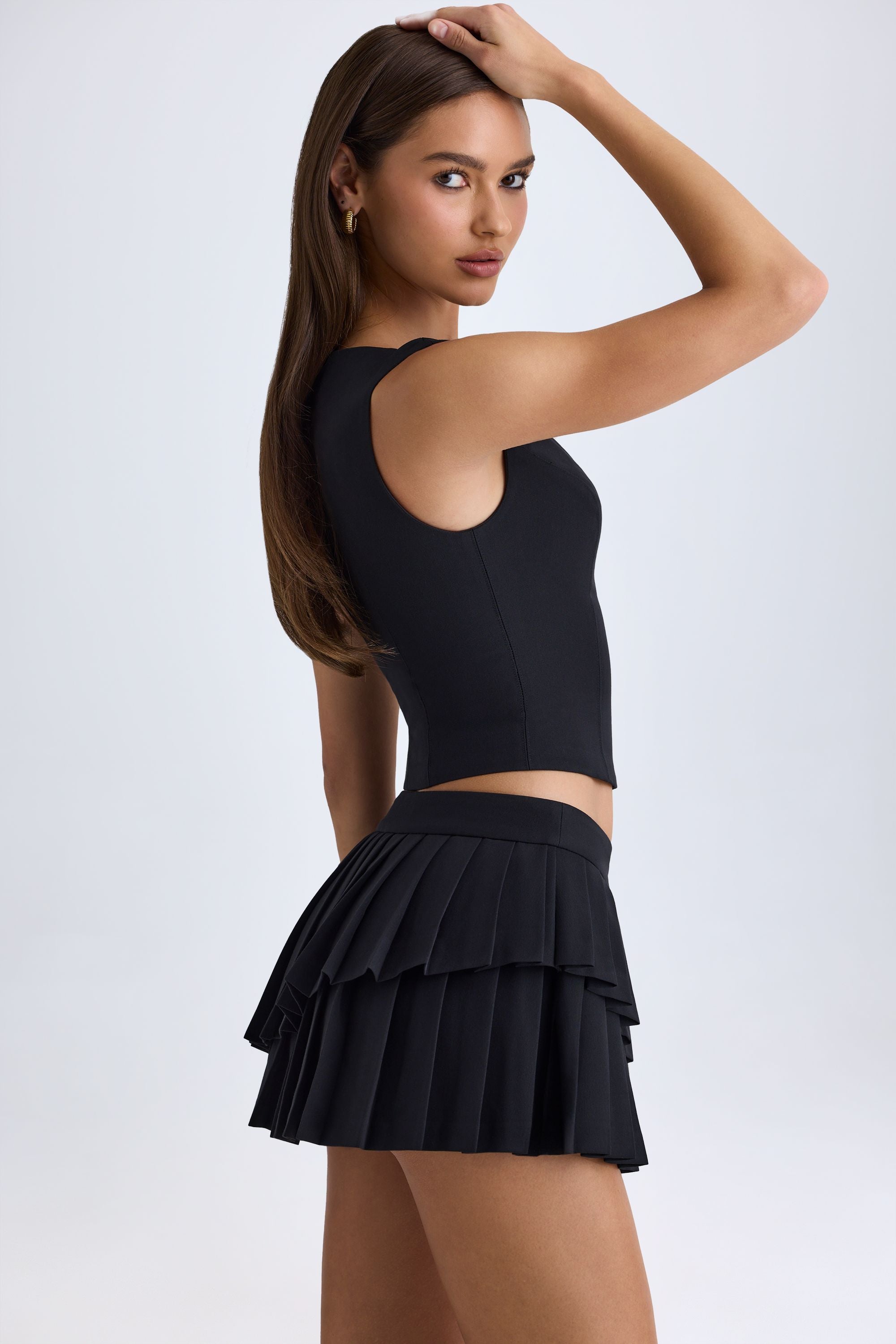 Nada Layered Pleated Low-Rise Mini Skirt in Black | Oh Polly – Oh