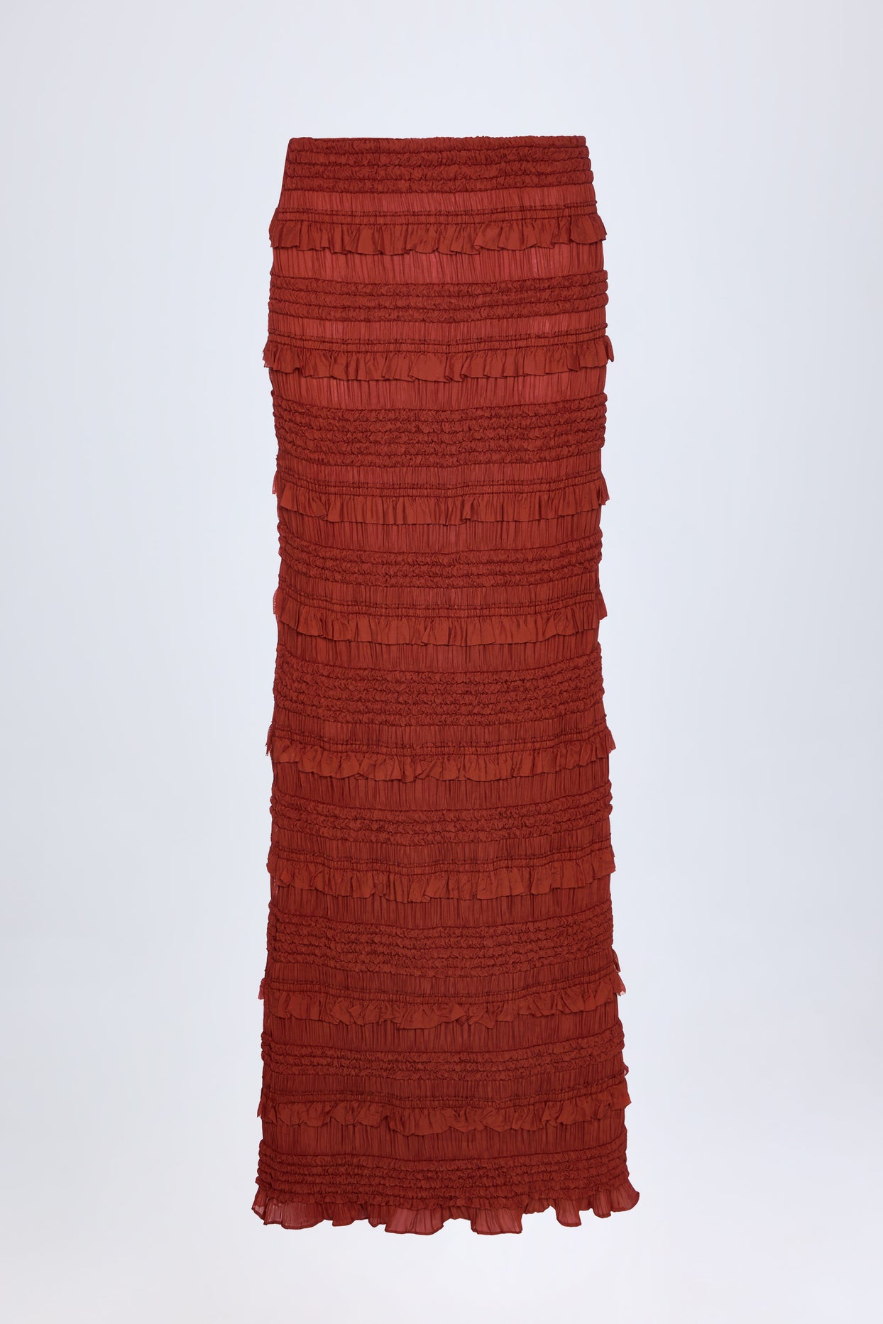 Ruffled Mid-Rise Maxi Skirt in Burnt Red - 1