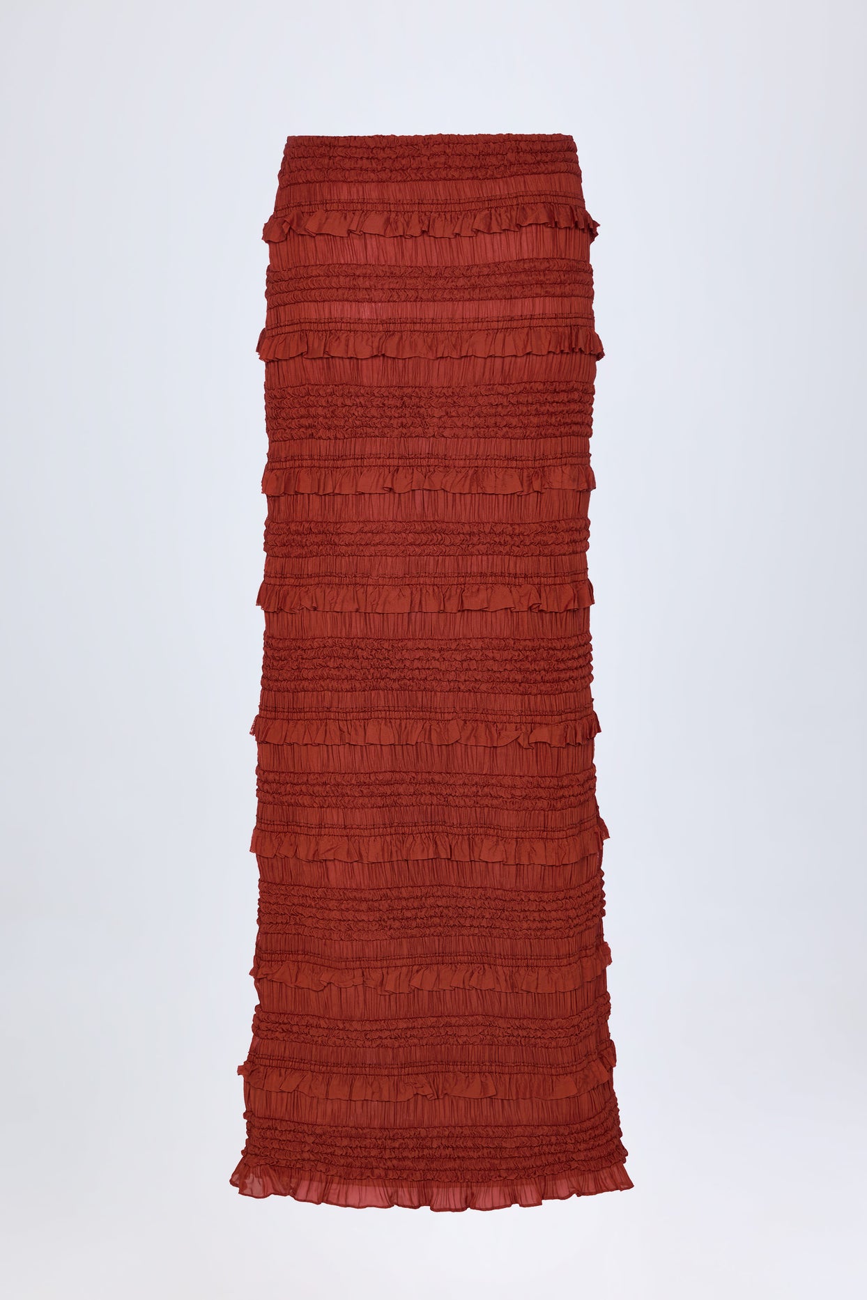 Ruffled Mid-Rise Maxi Skirt in Burnt Red - 5