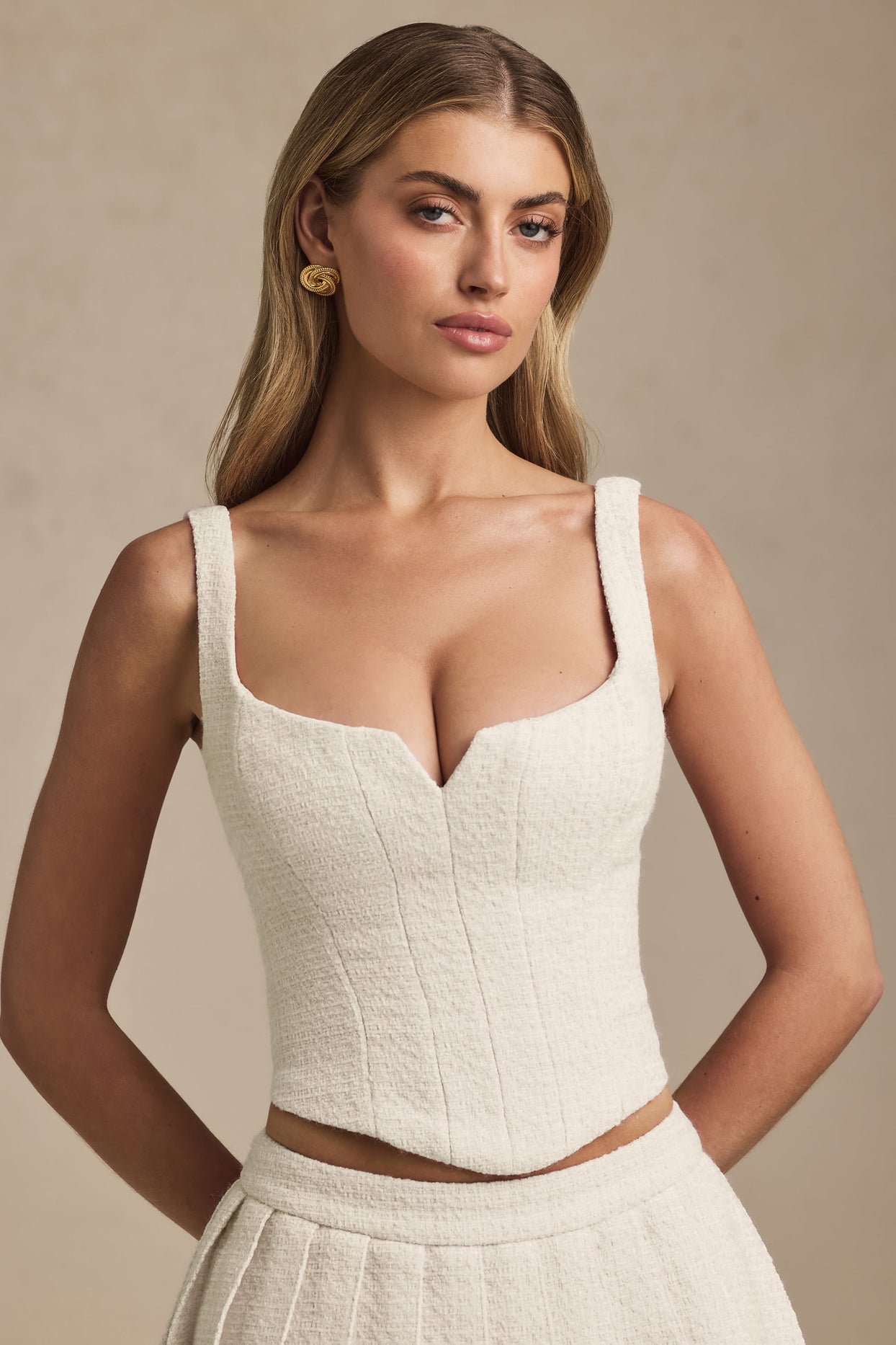 Lace-Up Corset Top in Ivory - 8