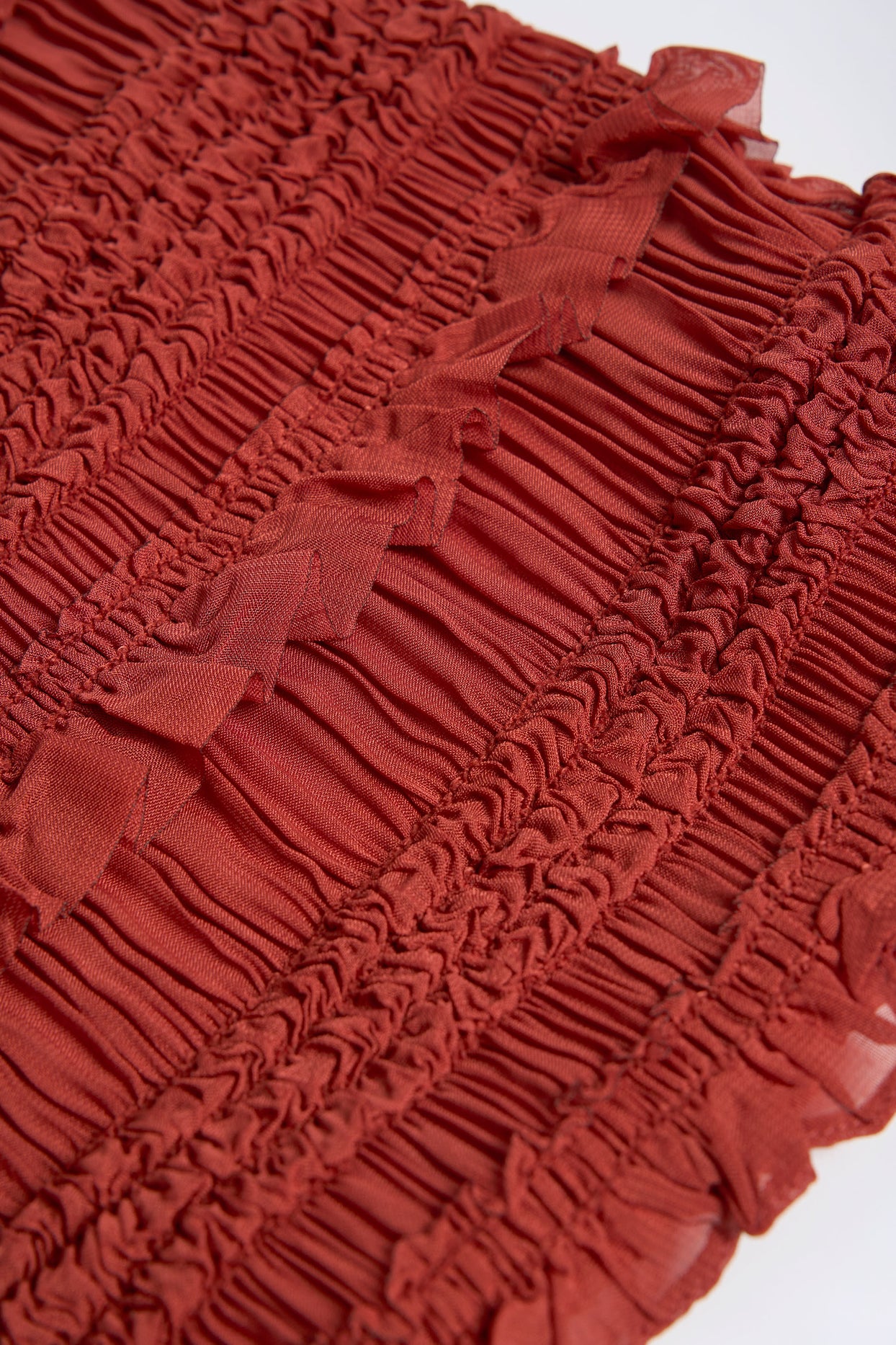 Ruffled High-Neck Backless Top in Burnt Red - 3