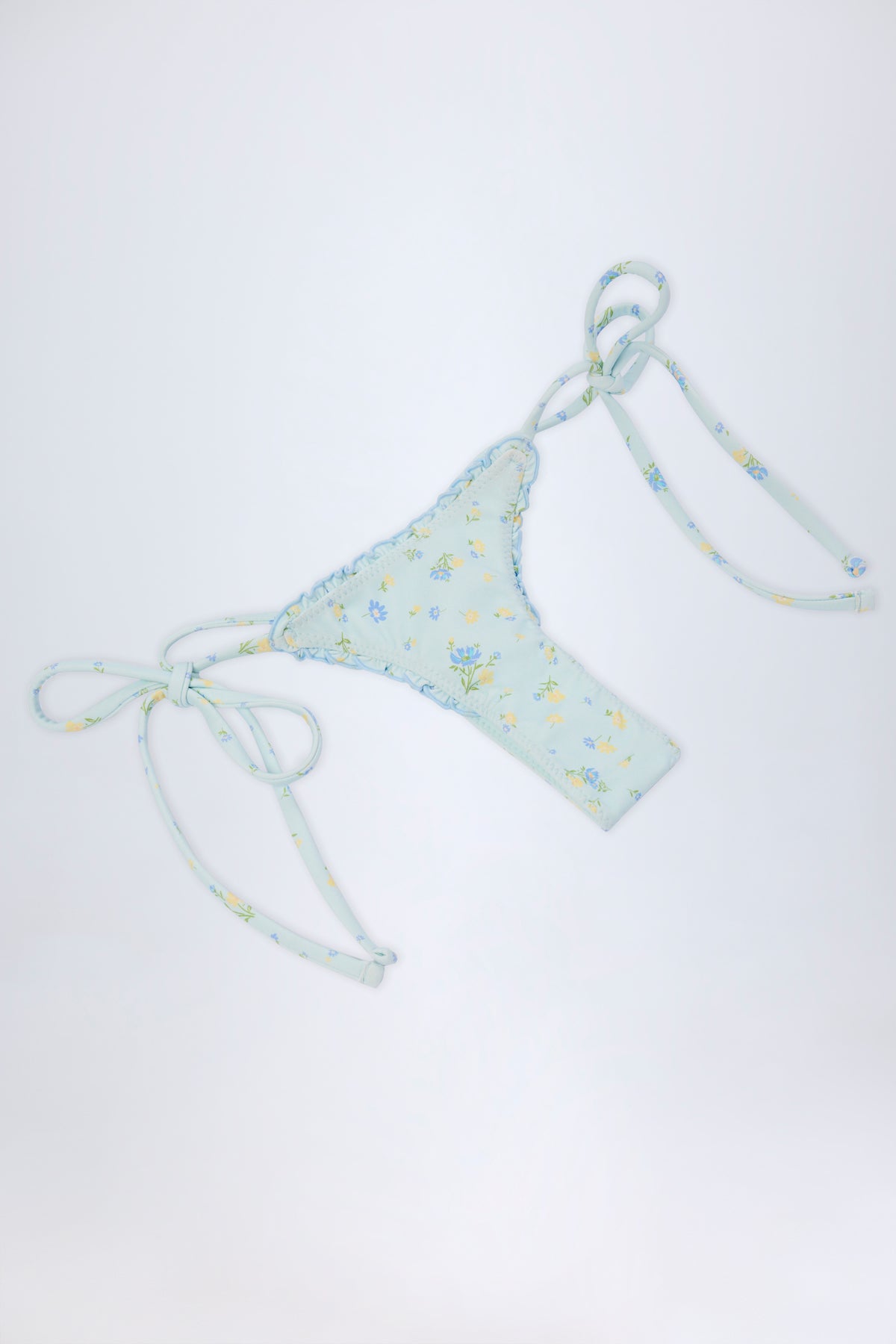 Side-Tie Thong Bikini Bottoms in Blue Floral