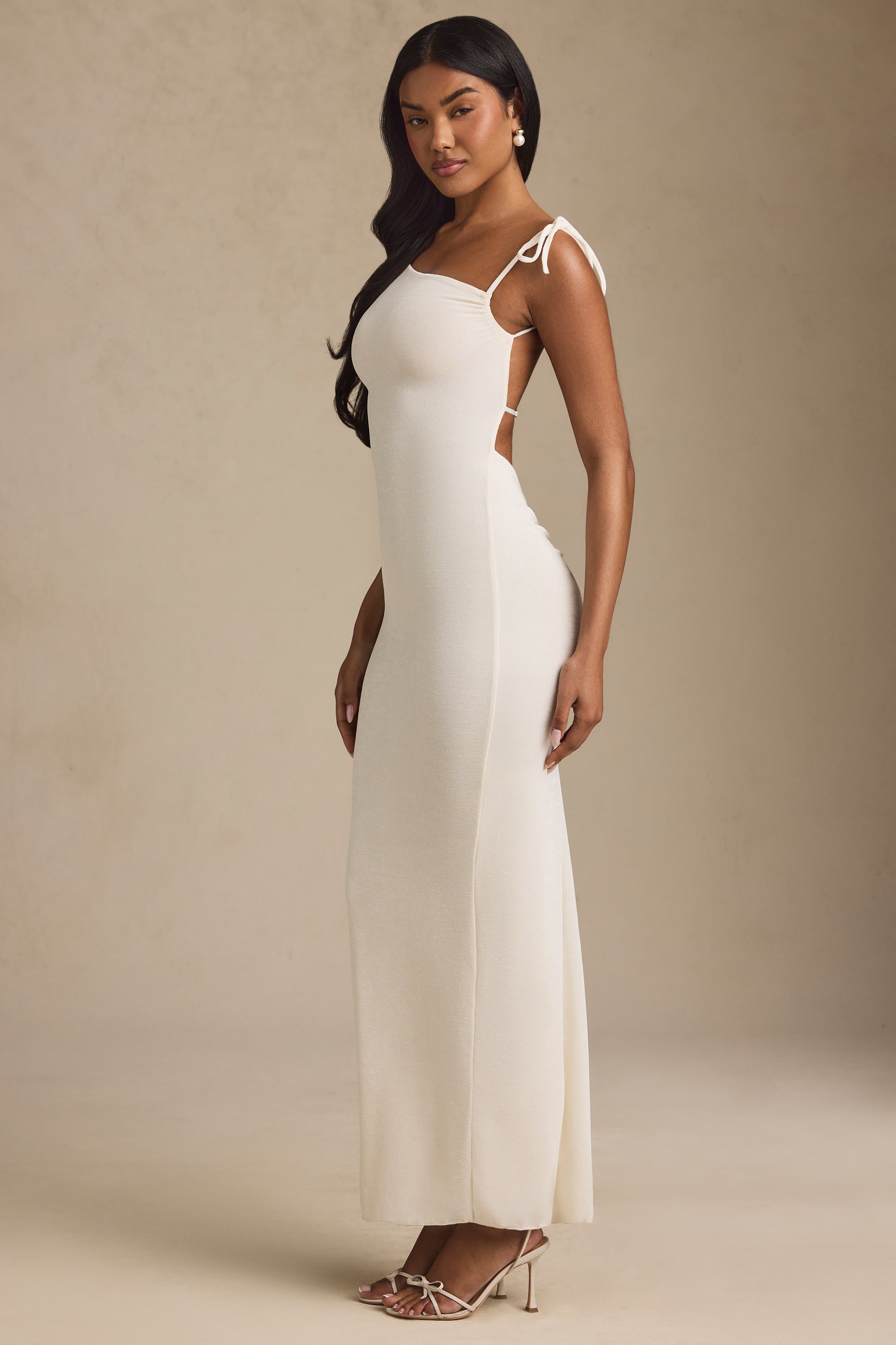 Noelia Textured Jersey Open Back Maxi Dress in Ivory