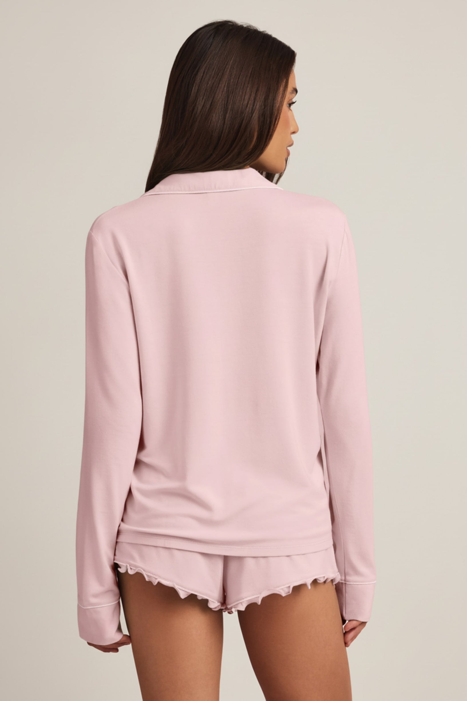 Modal Long-Sleeve Pyjama Top in Baby Pink - 2