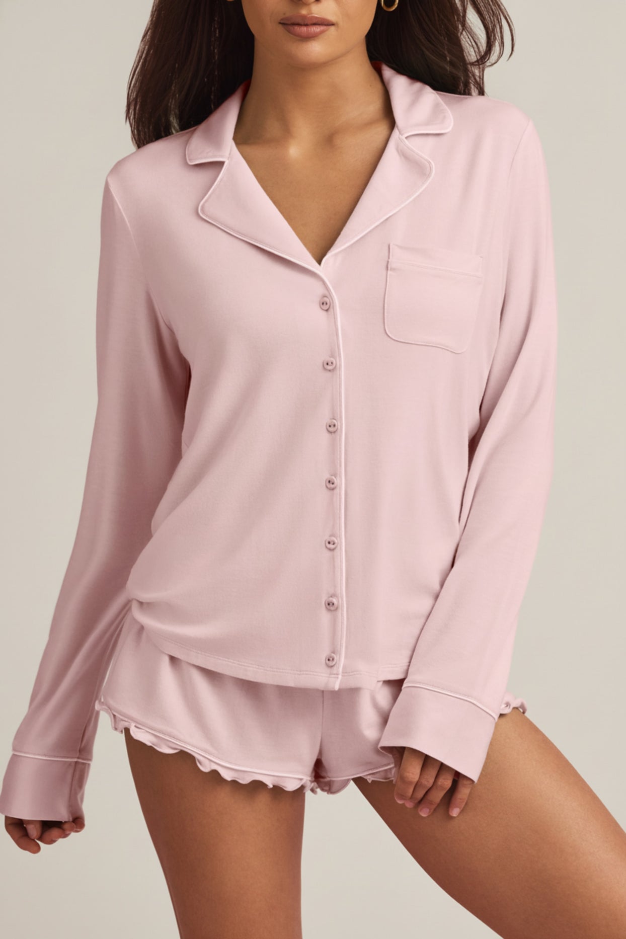 Modal Long-Sleeve Pyjama Top in Baby Pink - 4