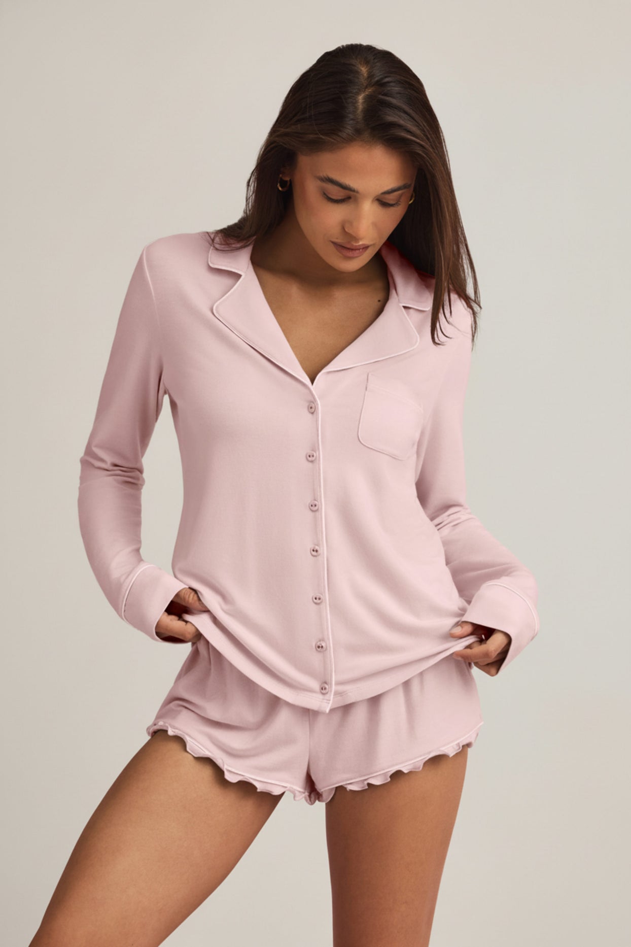 Modal Long-Sleeve Pyjama Top in Baby Pink - 6