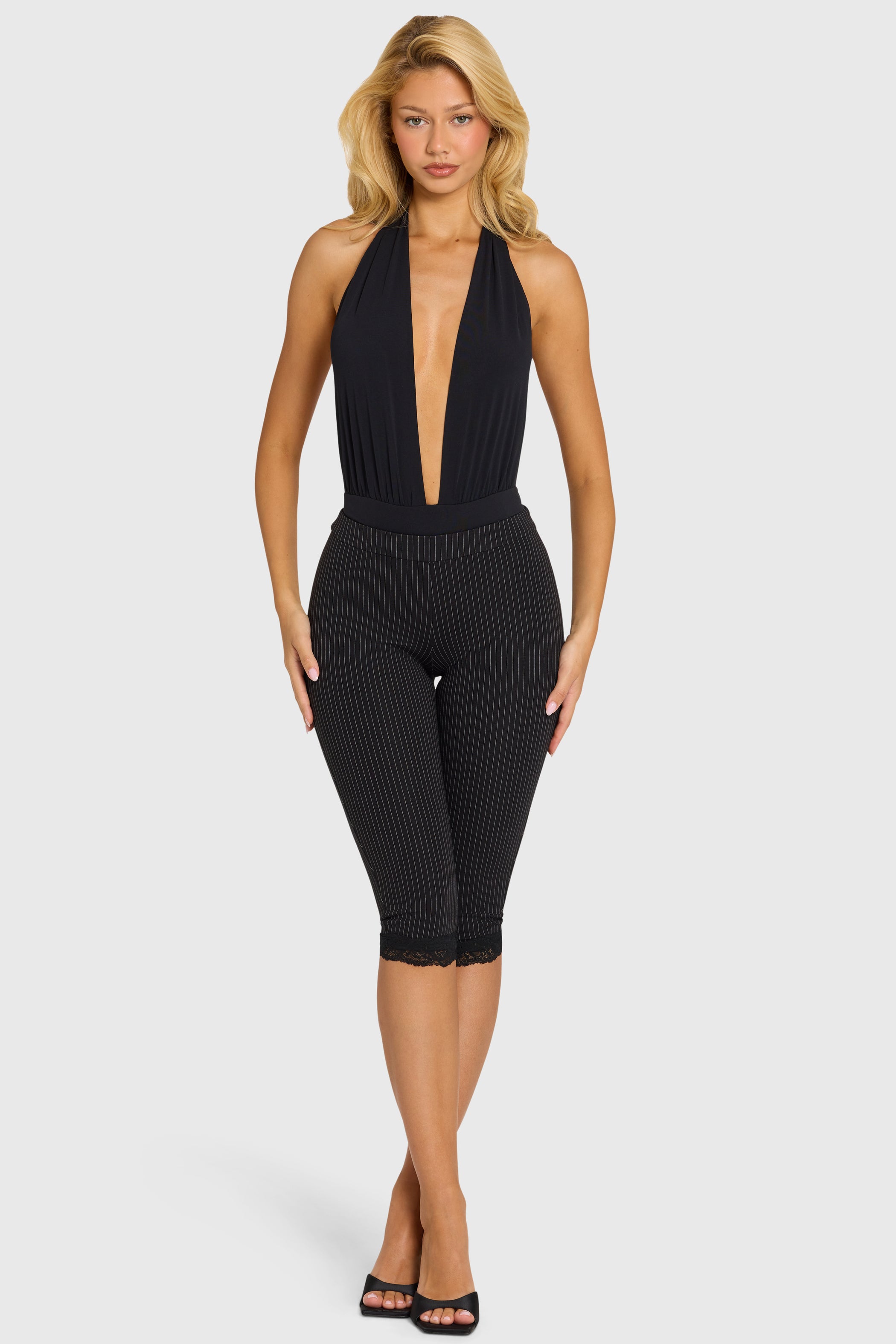 Plunge Halterneck Bodysuit in Black