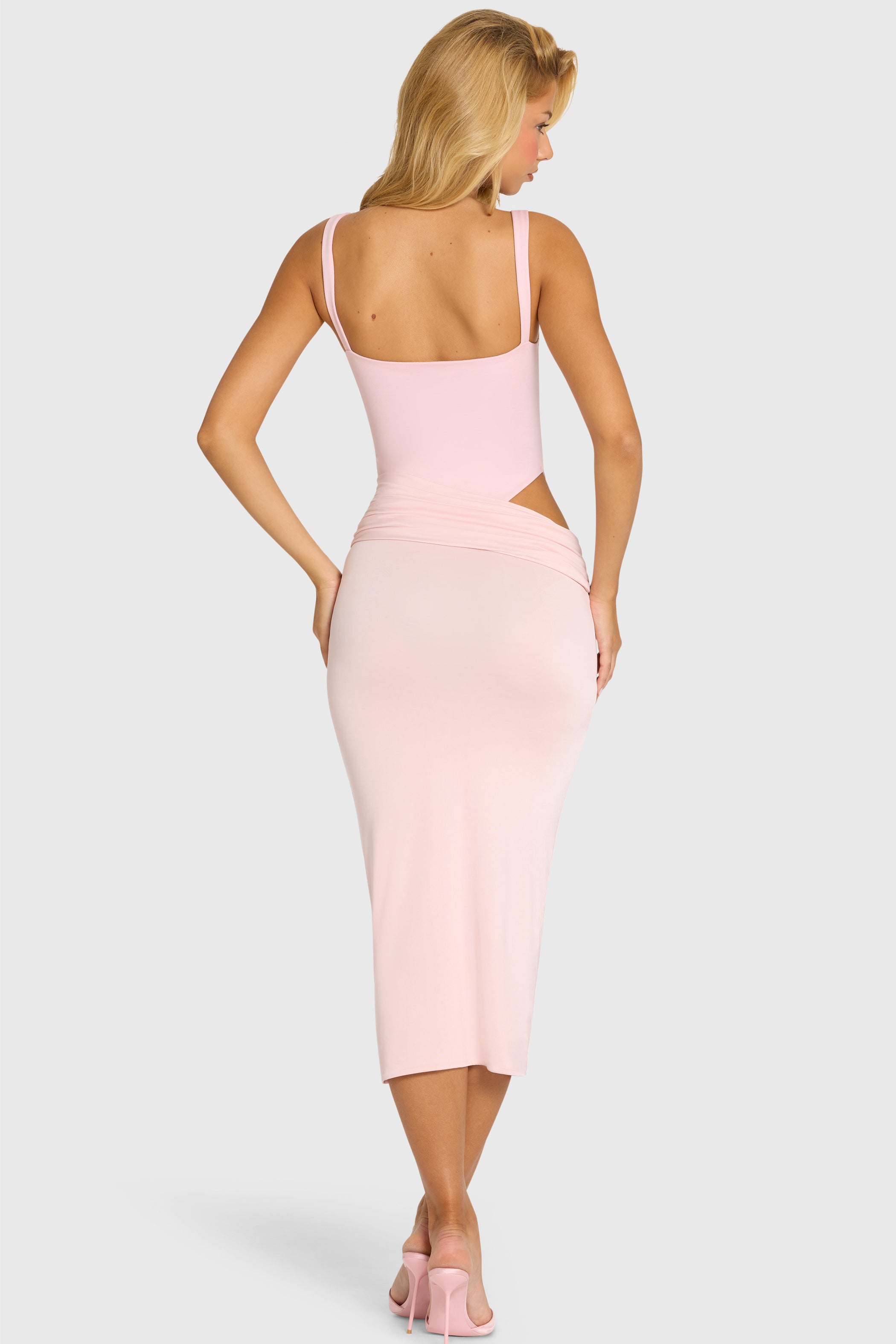 Bodice Draped Midi Dress in Baby Pink