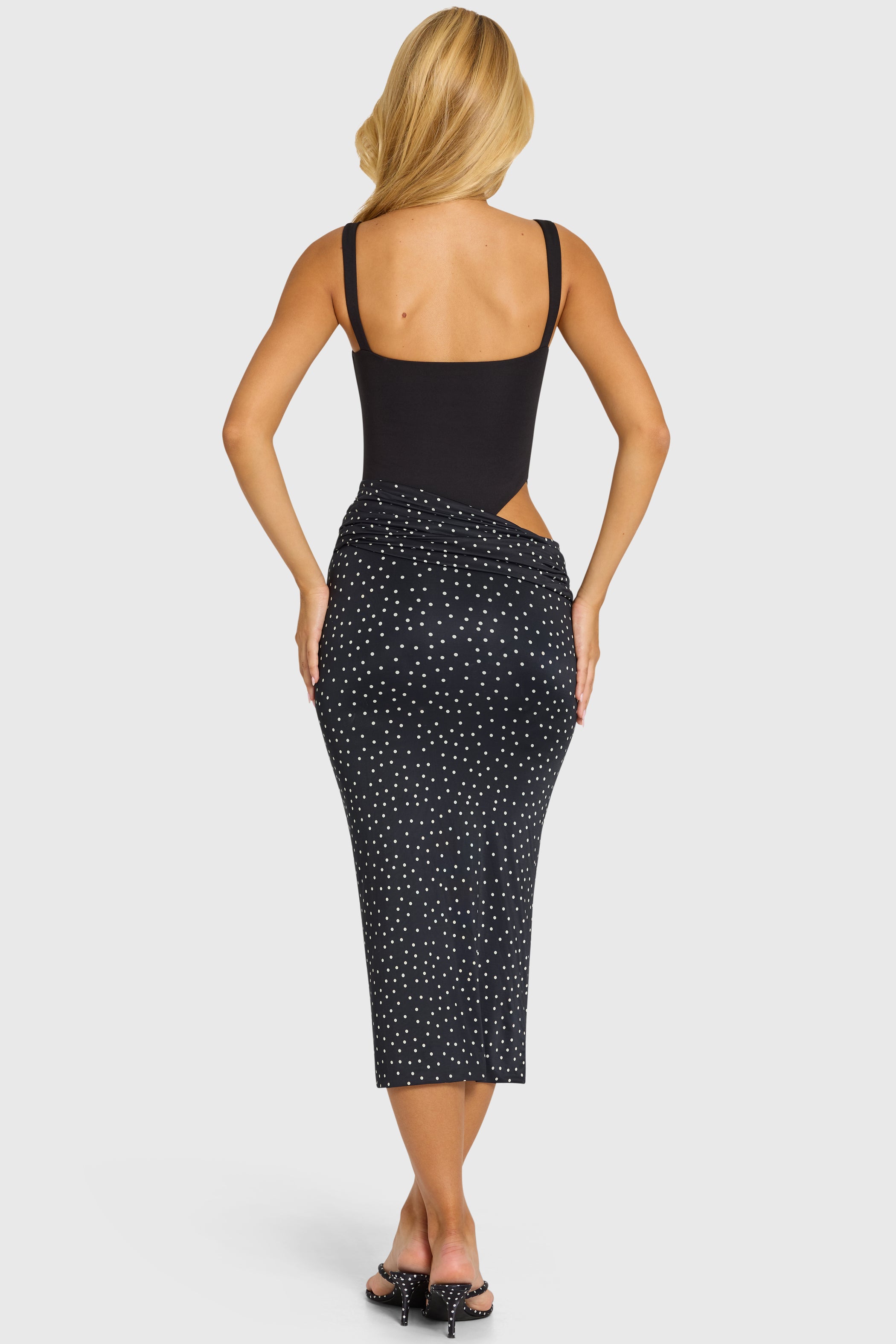 Bodice Draped Midi Dress in Black