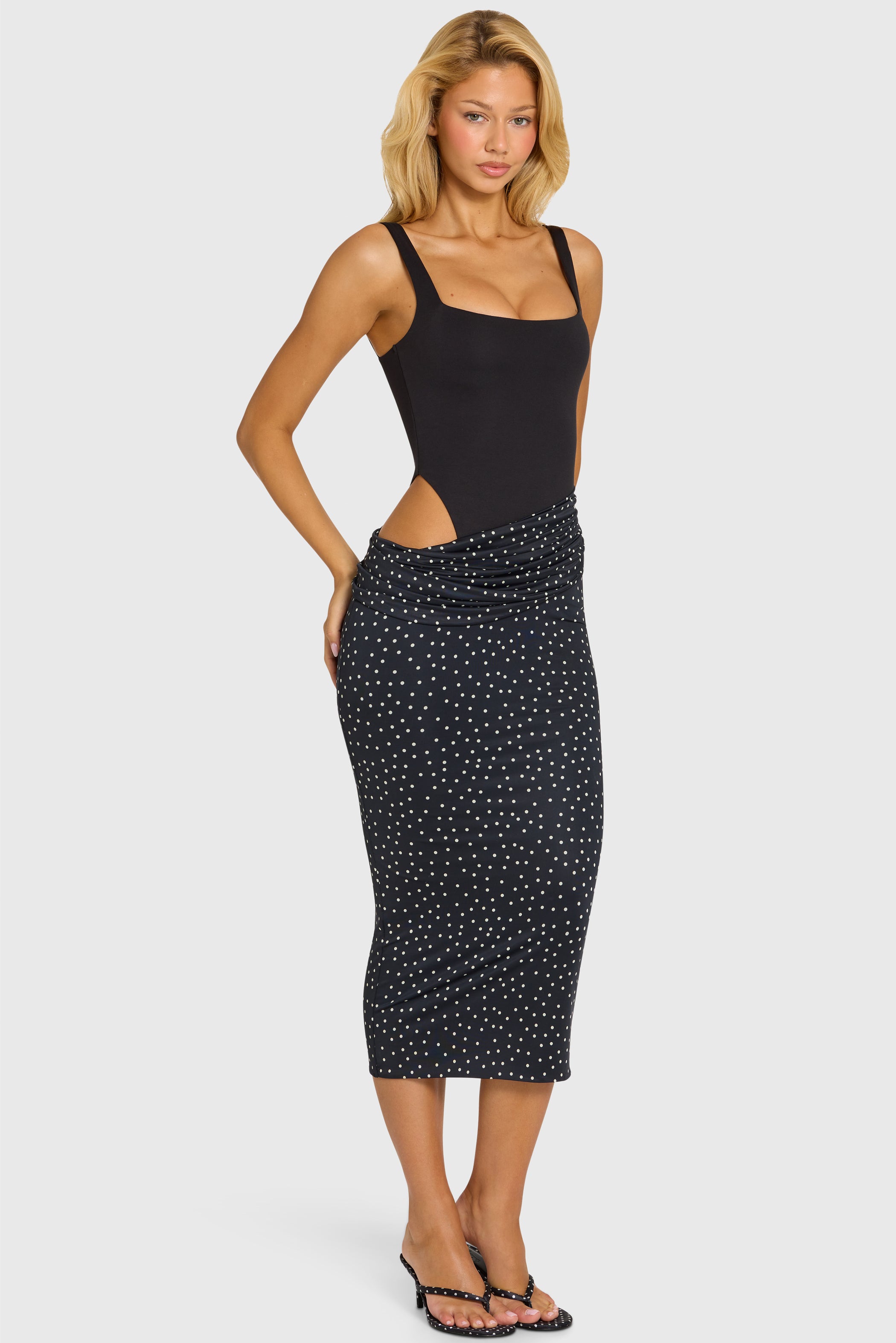Bodice Draped Midi Dress in Black