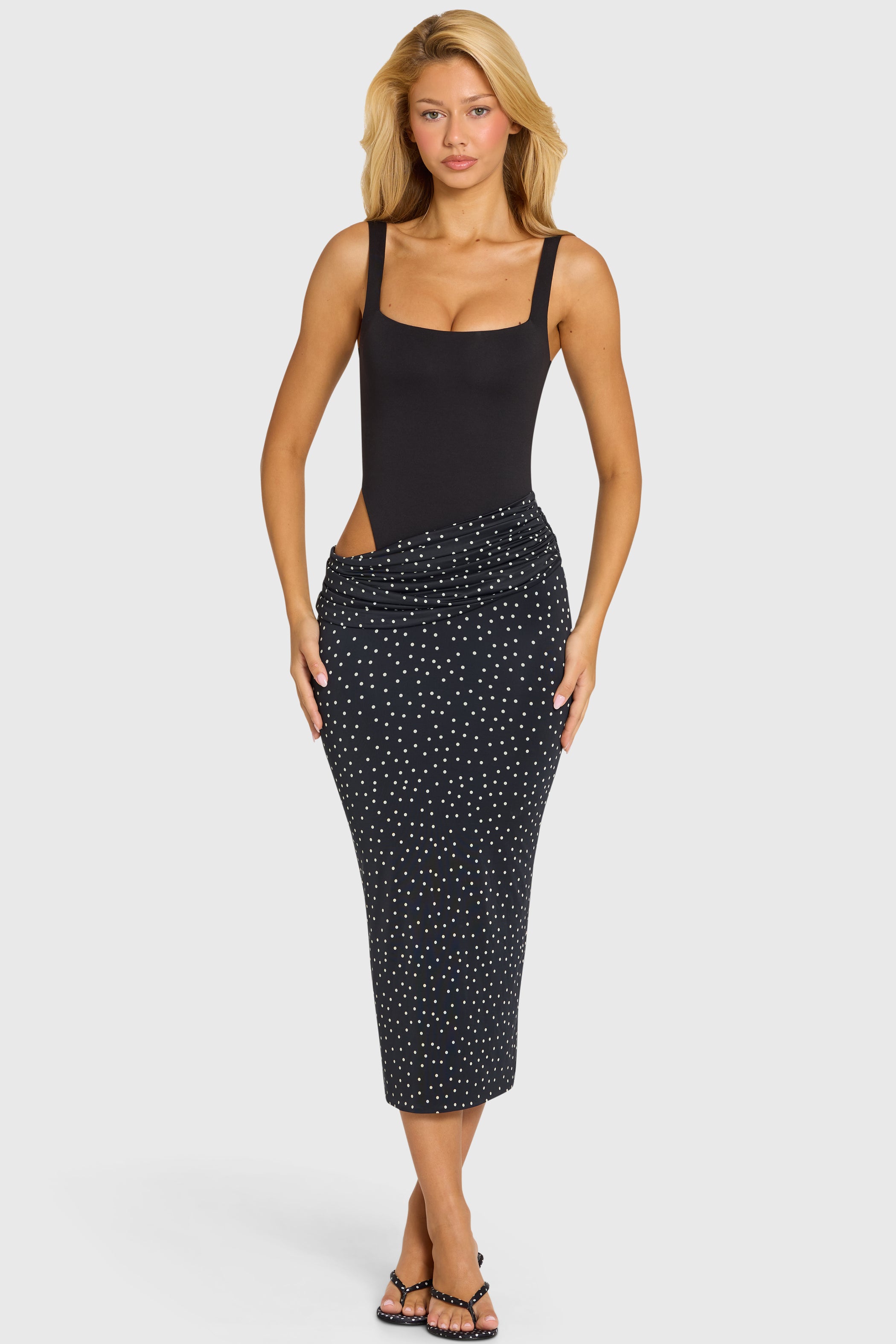 Bodice Draped Midi Dress in Black