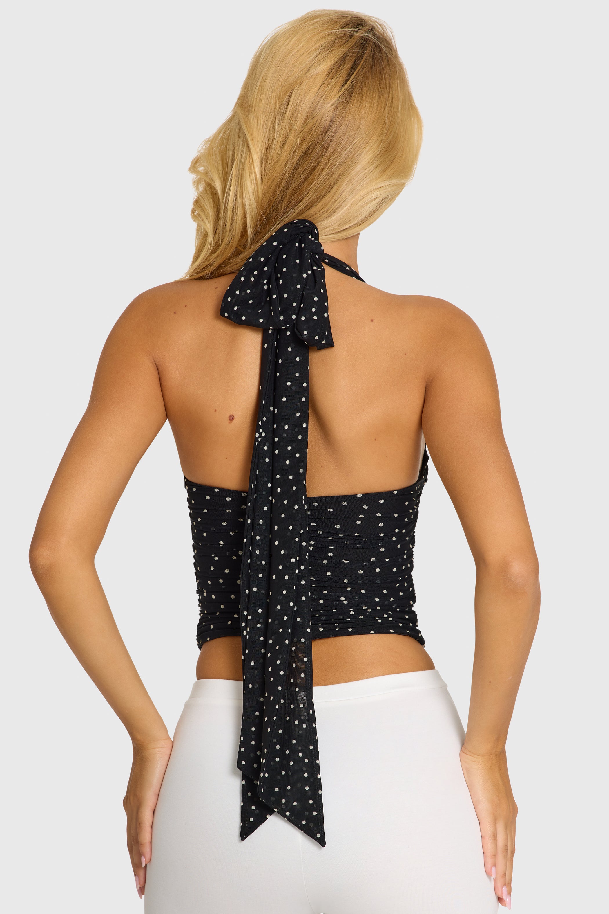 Polka-Dot Halterneck Top in Black Polka Dot