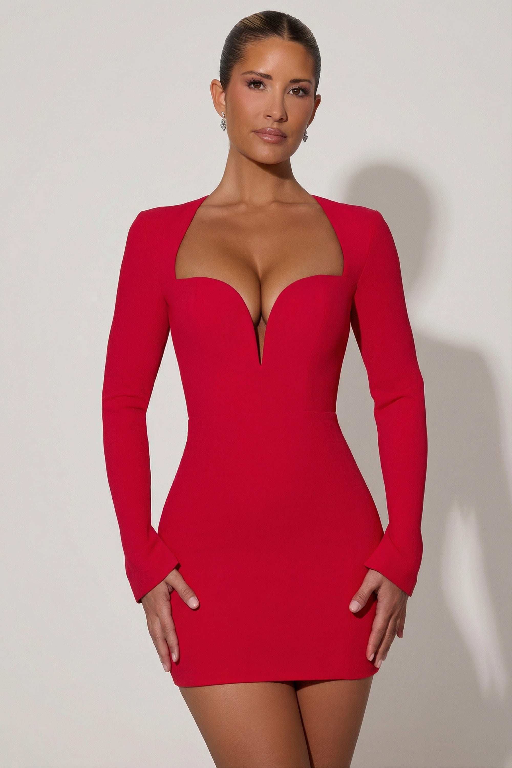Cut-Out Heart-Detail Bodycon Mini Dress in Red