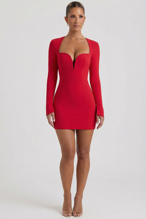 Cut-Out Heart-Detail Bodycon Mini Dress in Red